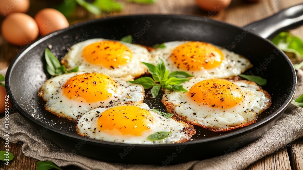 Delicious Sunny Side Up Eggs in a Black Skillet Delicious Sunny Side Up Eggs in a Black Skillet