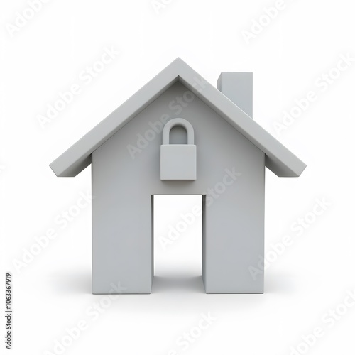 House Security Icon with Padlock Isolated on White Background