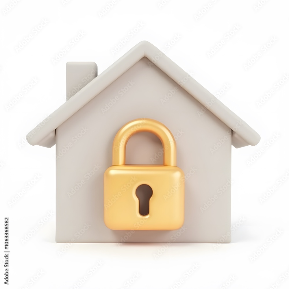House Security Icon with Padlock Isolated on White Background