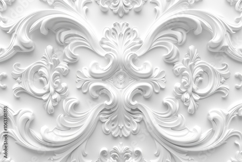 Ornate baroque floral design with intricate white relief patterns for elegant wall decoration