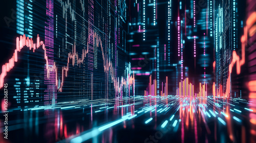 Dynamic Financial Data Chart in Neon Lighting