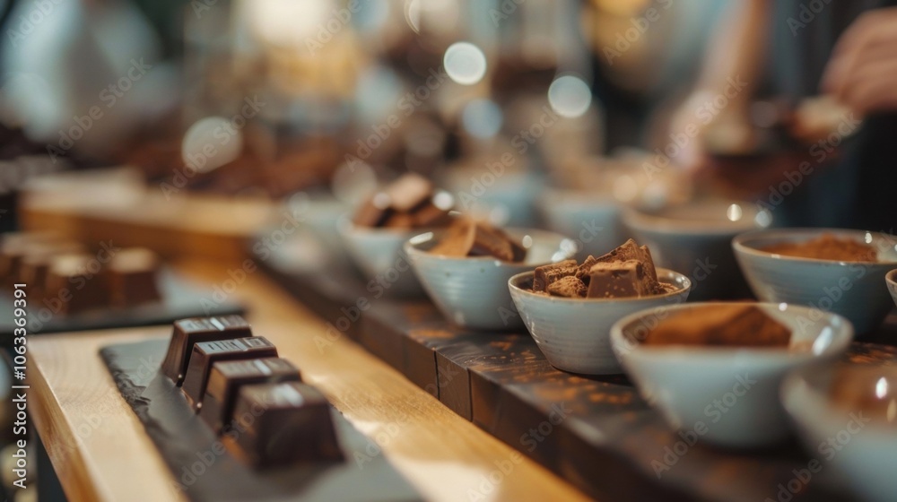 Muted tones of a chocolate tasting event highlighting the subtle flavors.