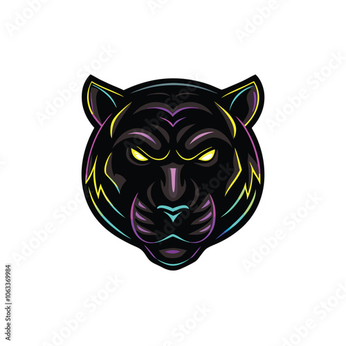 A striking panther head portrait rendered in a dark, dramatic style with vibrant neon accents, featuring a stylized "SLE" logo prominently displayed.