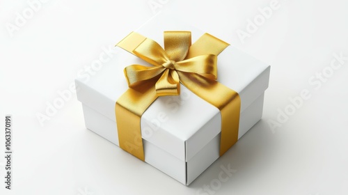 Elegant white gift box with golden ribbon, perfect for celebrations and special occasions