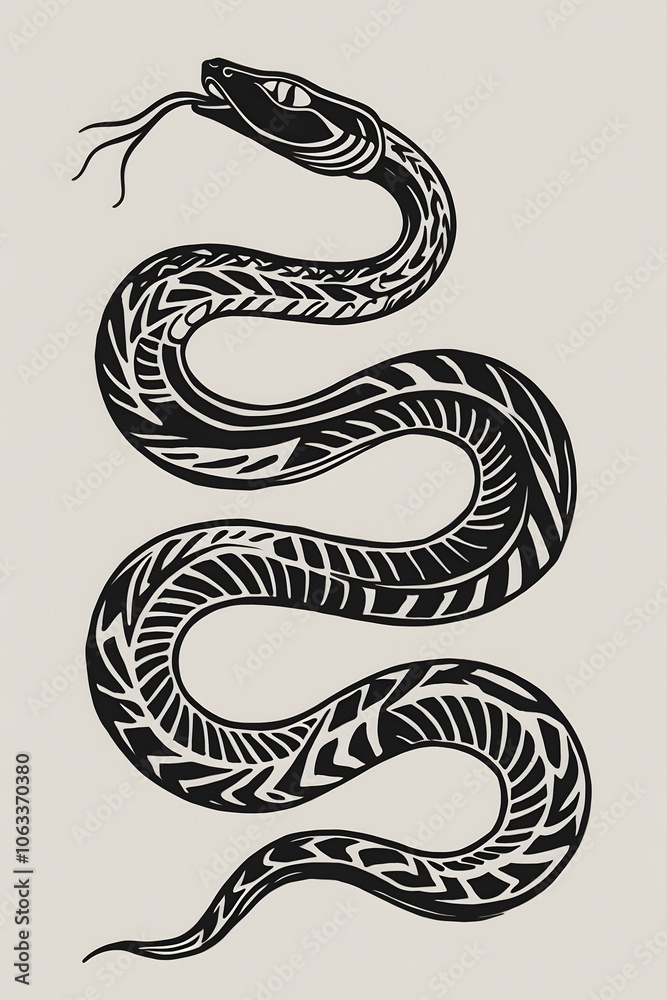 Fototapeta premium Bold Tribal Snake Tattoo Design for Body Art