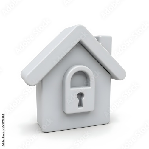 House Security Icon with Padlock Isolated on White Background