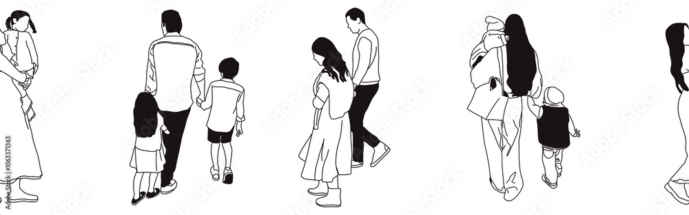 Hand-drawn doodle family border. Outline family clipart. Hand-drawn black art.