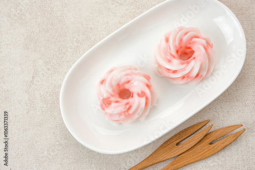 Kue Jentik Manis, Indonesian traditional snack made from hunkwe flour, sago pearl, and coconut milk.
 photo