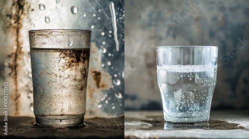 Two glasses of water placed side by side photo