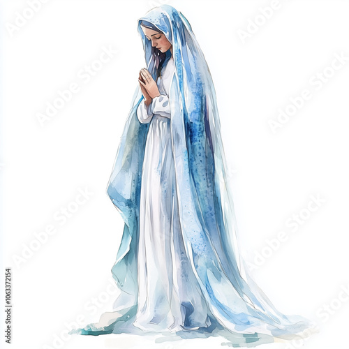 Saint Mary, The virgin Mary, praying, watercolor