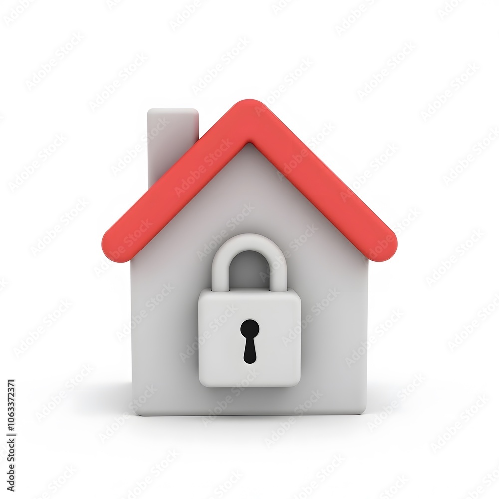 House Security Icon with Padlock Isolated on White Background