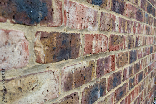 Weathered Red Brick Wall in Urban Setting