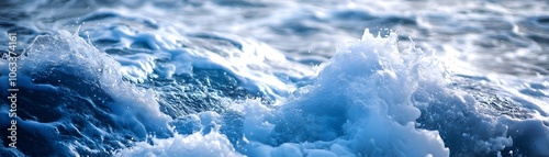 Close-up of Ocean Waves with White Foam Breaking