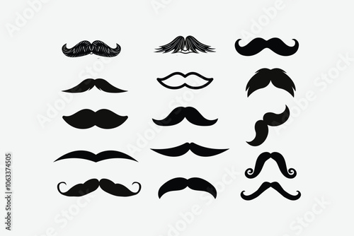 Set of mustaches silhouette vector illustration, easily editable file