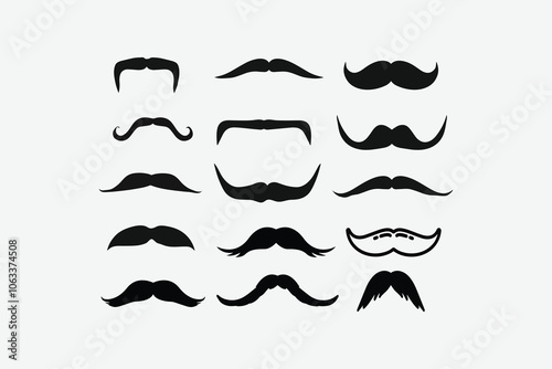 Set of mustaches silhouette vector illustration, easily editable file