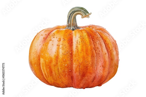 A single pumpkin painted in watercolors on a pure white background, perfect for fall-themed designs or autumnal illustrations photo