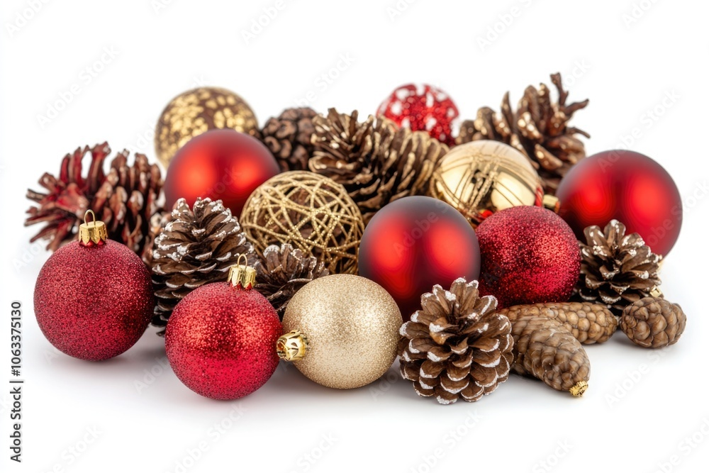 A pile of red and gold Christmas ornaments A pile of red and gold Christmas ornaments
