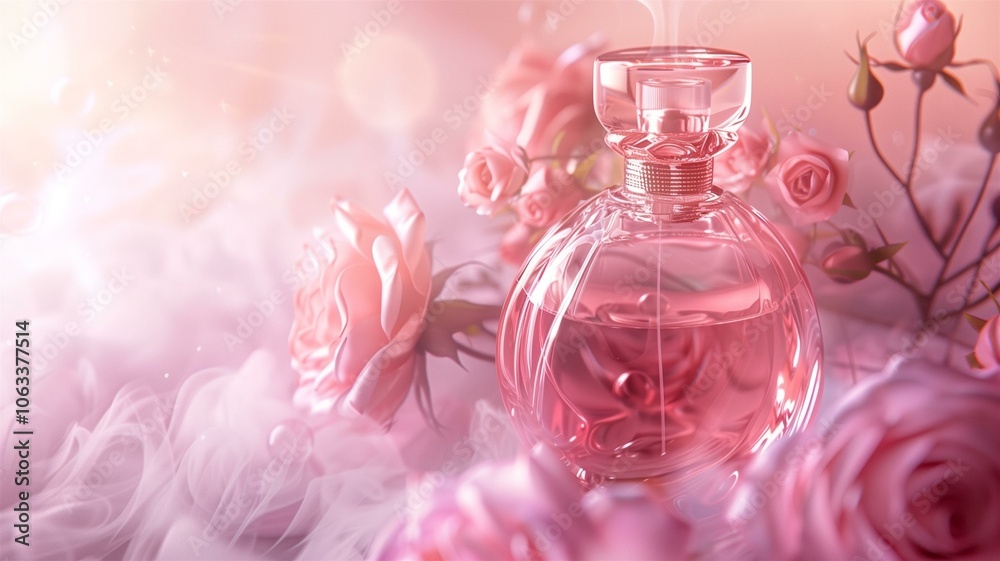 Luxurious and captivating image of a rose-scented pink perfume bottle with delicate floral accents
Luxurious and captivating image of a rose-scented pink perfume bottle with delicate floral accents