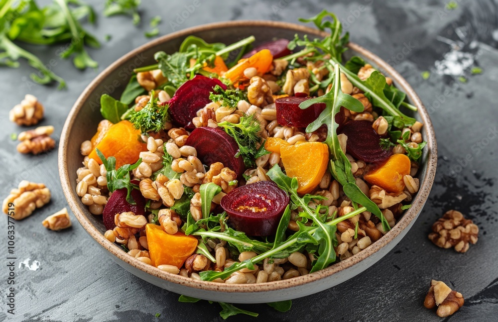 Vegan Grain Salad with Beets and Arugula. Vegan Grain Salad with Beets and Arugula.