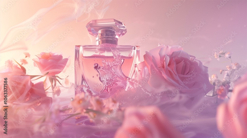 Luxurious and captivating image of a rose-scented pink perfume bottle with delicate floral accents
Luxurious and captivating image of a rose-scented pink perfume bottle with delicate floral accents