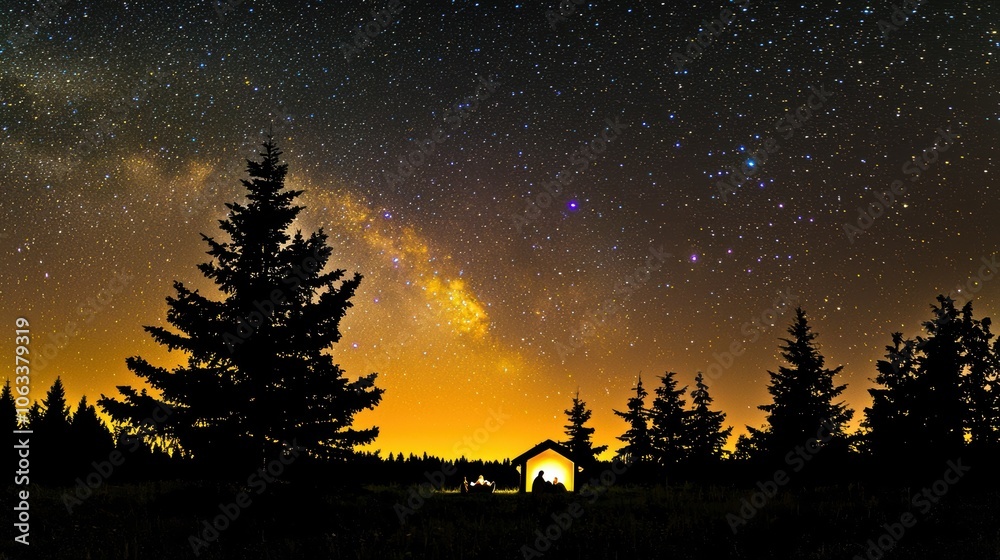 Silhouetted trees against a starry night sky with the Milky Way Silhouetted trees against a starry night sky with the Milky Way