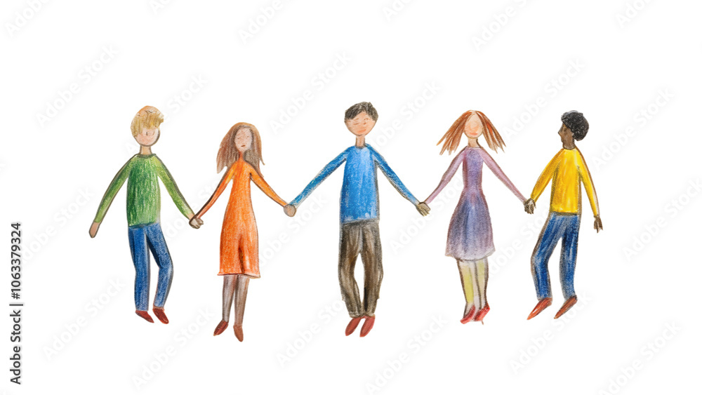 Holding Hands Circle Illustration PNG - Hand-Drawn Design on Transparent Background for Unity and Community Themes