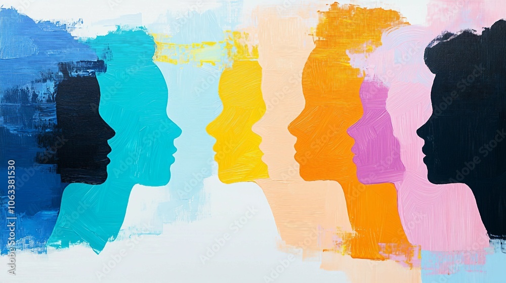 Multicolored Silhouettes of Teenagers in Artistic Style Multicolored Silhouettes of Teenagers in Artistic Style