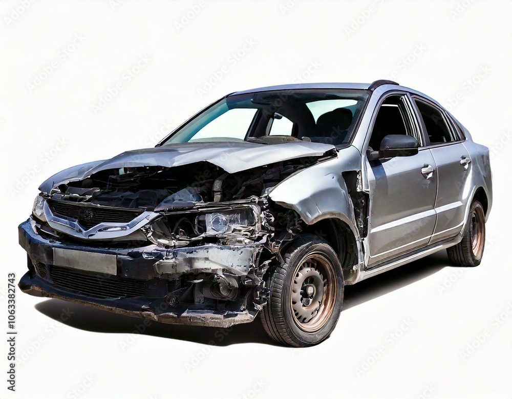 Wrecked car with damaged,isolated on white background, cut out