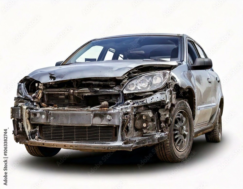 Wrecked car with damaged,isolated on white background, cut out Wrecked car with damaged,isolated on white background, cut out