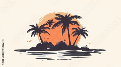 Wallpaper Mural Tropical island with palm trees Vector flat minimalistic isolated illustration - Torontodigital.ca