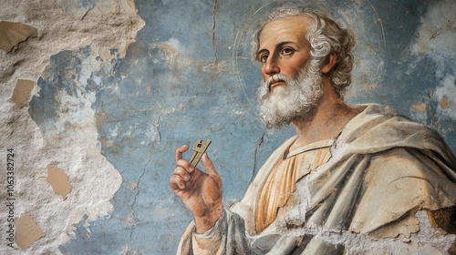 Wallpaper Mural Ancient icon of Saint Peter holding the keys to heaven, painted on a worn fresco Torontodigital.ca