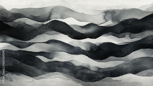 Wallpaper Mural Black ink spreads in unpredictable patterns across rough cotton watercolor paper, softened by layers of gray wash that flow gently into each other. Torontodigital.ca