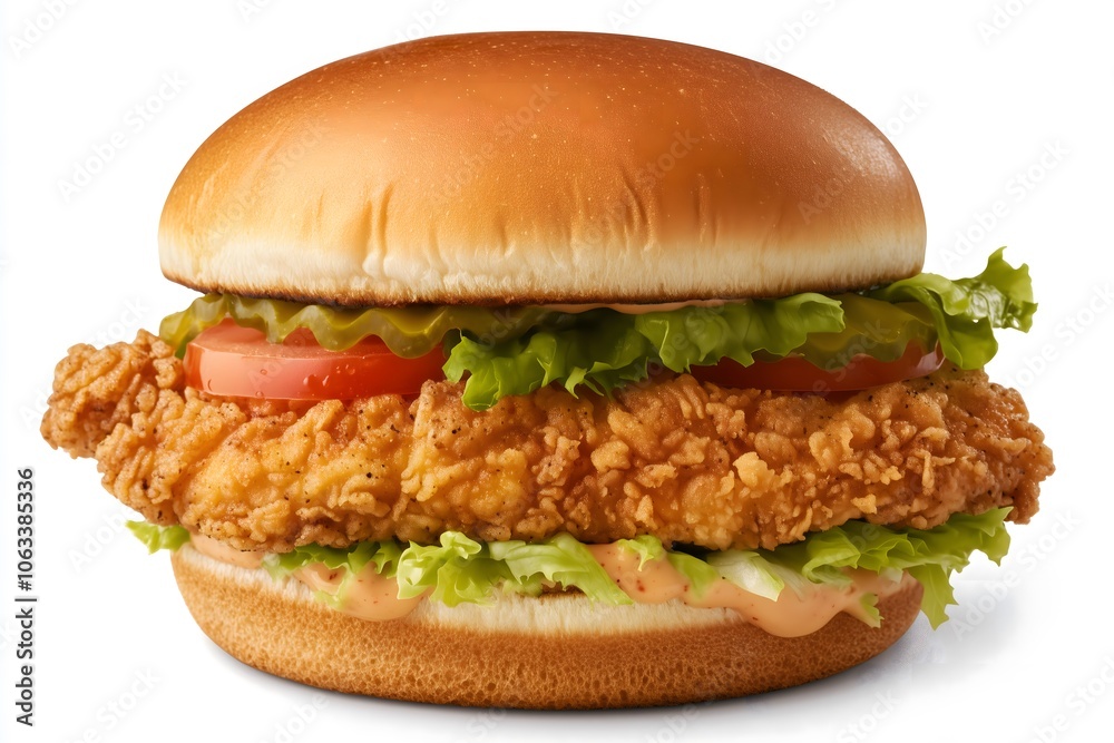 A chicken sandwich isolated on a white background A chicken sandwich isolated on a white background
