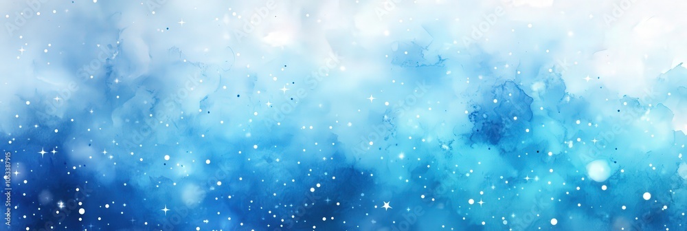 Obraz premium Abstract Watercolor Blue Sky with Sparkling Stars