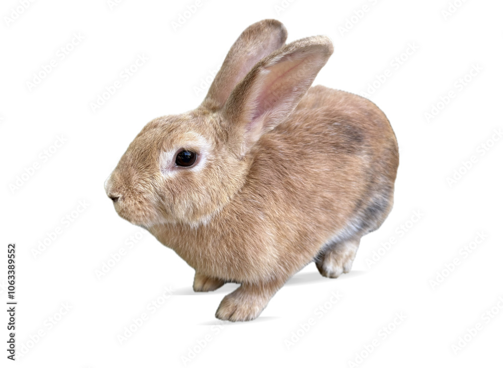 Closeup brown rabbit isolated on white background with clipping path Closeup brown rabbit isolated on white background with clipping path