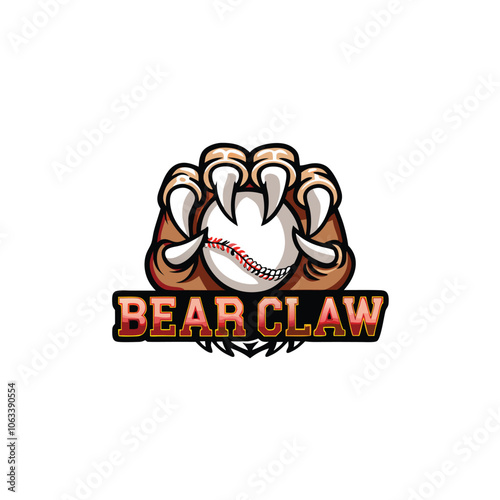 Design a baseball logo featuring a fierce bear claw gripping a baseball bat, emphasizing power and strength.