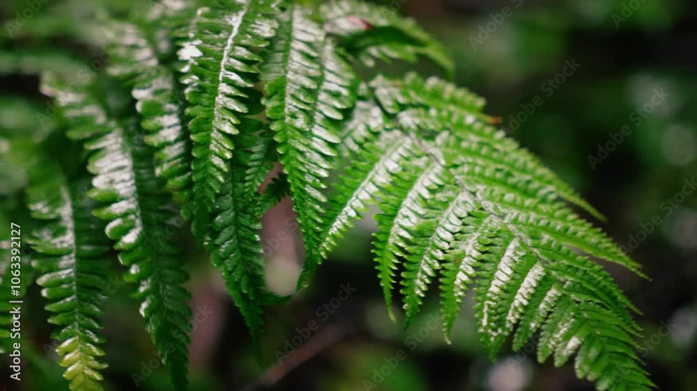 Fern leaf hit swinging in the wind of the forest with blurred background Fern leaf hit swinging in the wind of the forest with blurred background