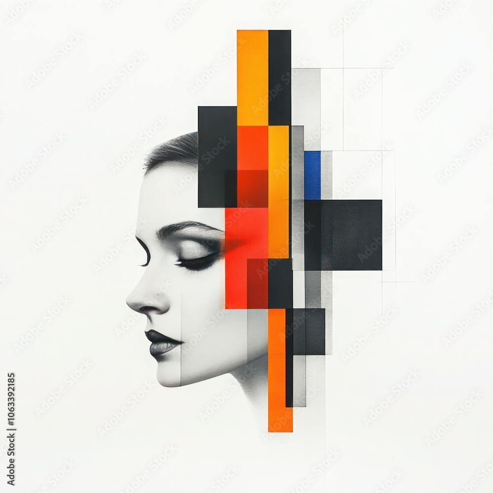 Geometric Fusion: Captivating Abstract Portrait with Overlapping Patterns