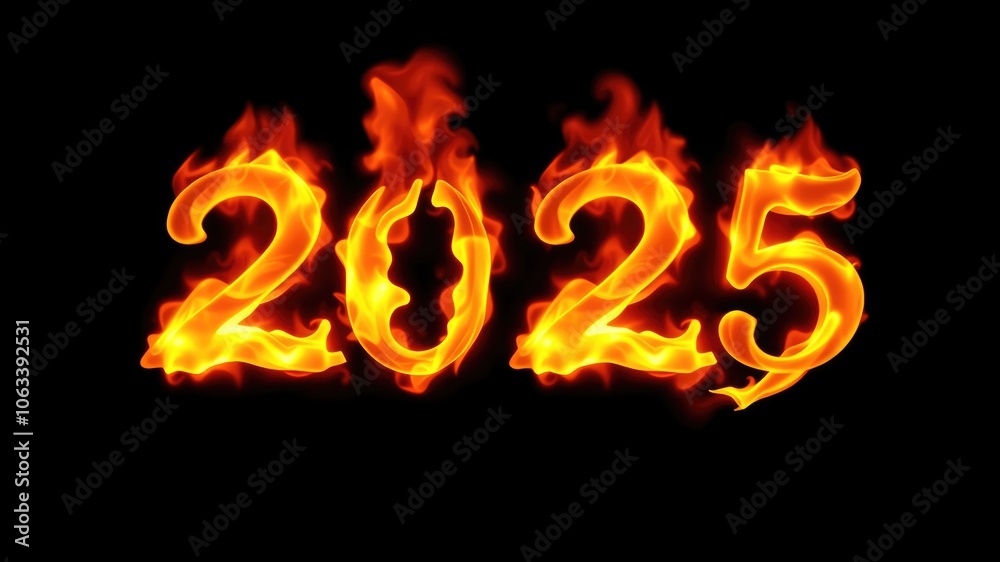 Happy New Year 2025, fire text background Happy New Year 2025, fire text background