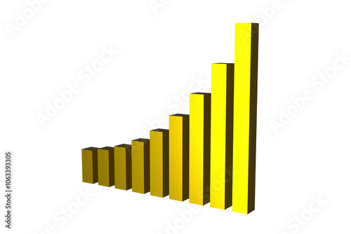 Golden Yellow Growing Success Business Bar Graph over Transparent Background. Isometric 3d Render with Alpha Channel