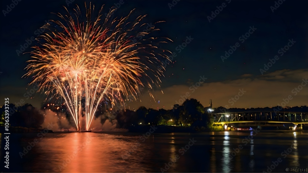Fototapeta premium Fireworks over the river