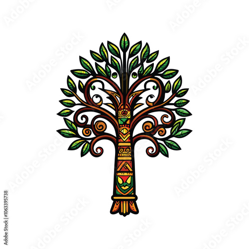 create-an-aztec-tree-of-life-with-leaves-and-branc.eps