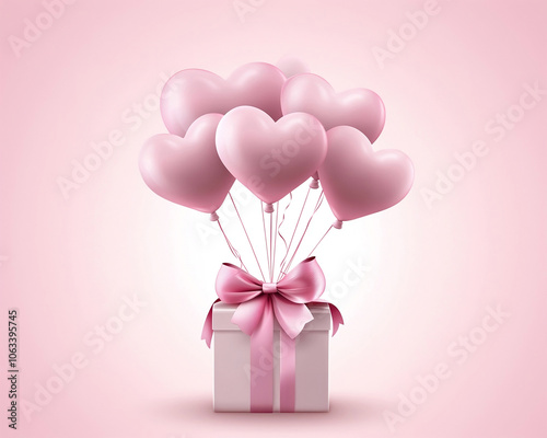 Present gift box with heart balloons for Birthday or romantically special events.