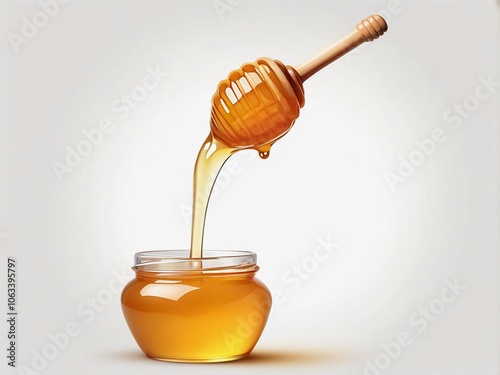  pure honey white background with Jar of dipper.