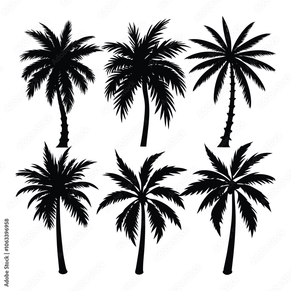 Set of Palm Trees Silhouettes Vector – Tropical Nature Illustration Set of Palm Trees Silhouettes Vector – Tropical Nature Illustration