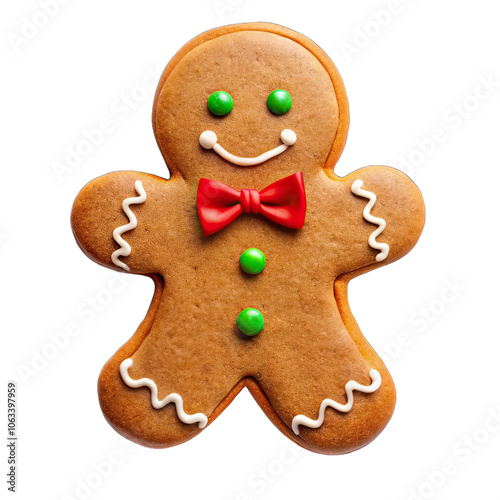 ginger gingerbread cookie white icing decorated isolated on transparent background