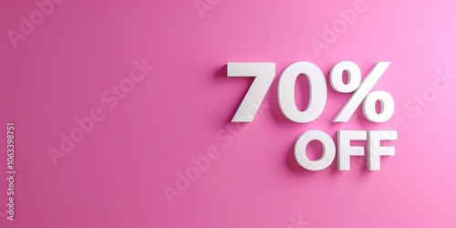 70 Off. Discount creative composition. Sale banner with pink background.