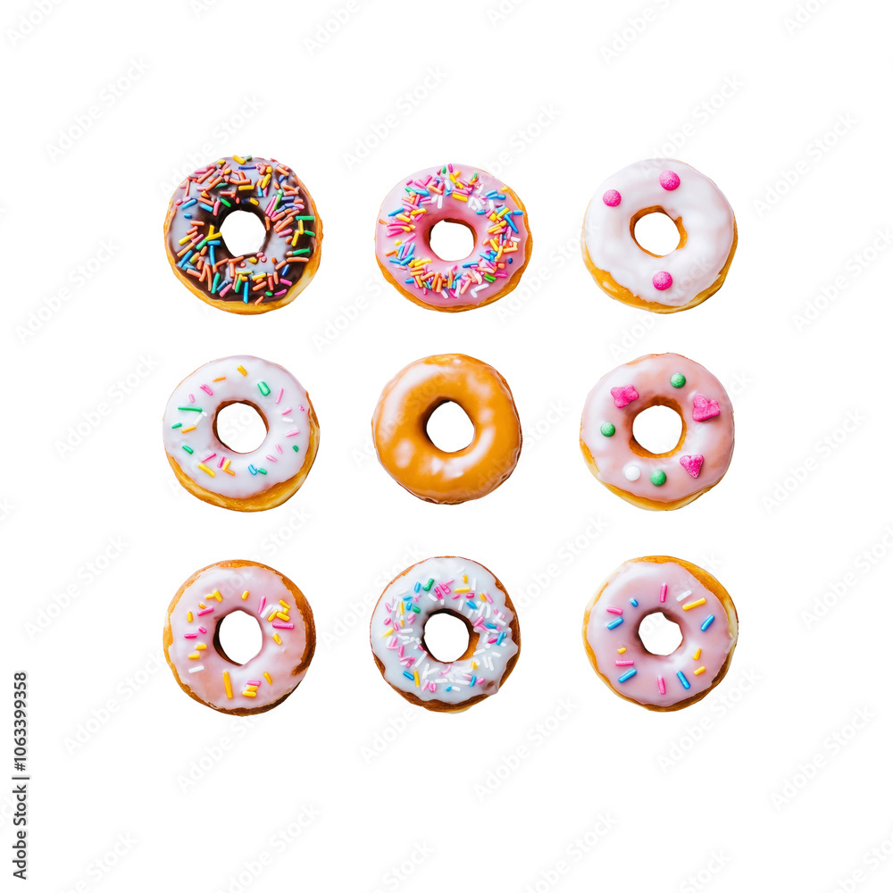 Fototapeta premium Colorful Donuts Arranged in Grid