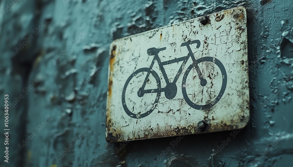 A striking closeup of a white bike sign on a textured surface ...