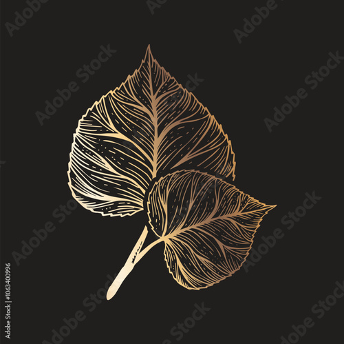 Sceleton leaves in gold over dark background